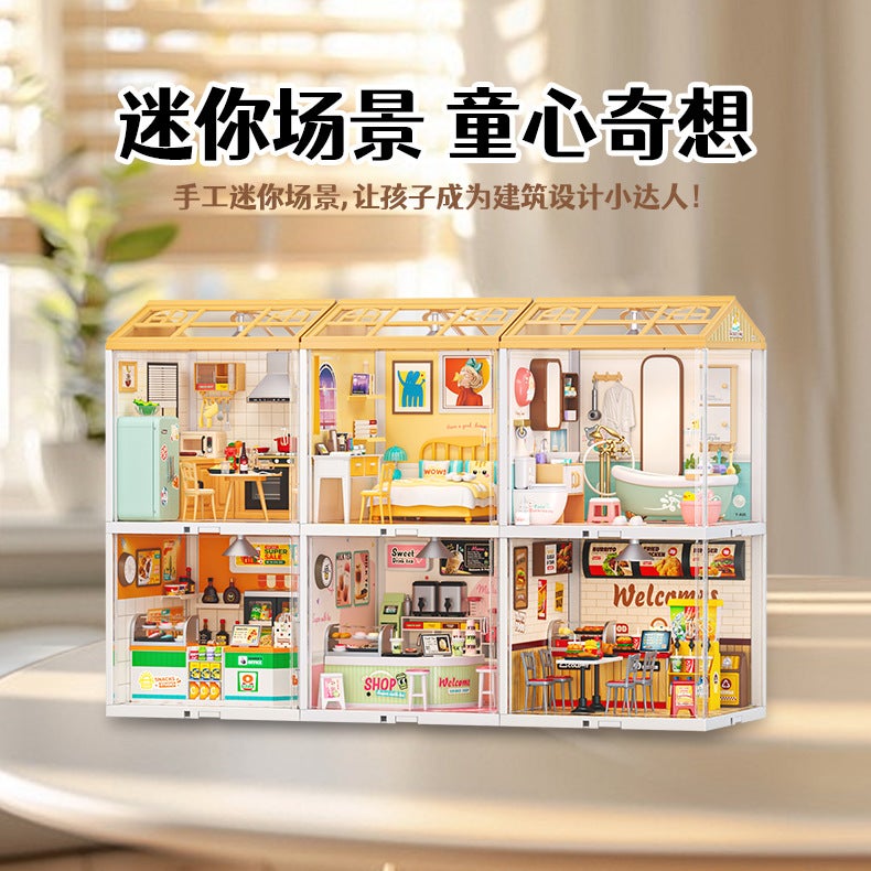 Children'S Big Town Diy Cabin Model Light Building Blocks Scene Stereo Puzzle Children'S Educational Toys Gift - Image 3